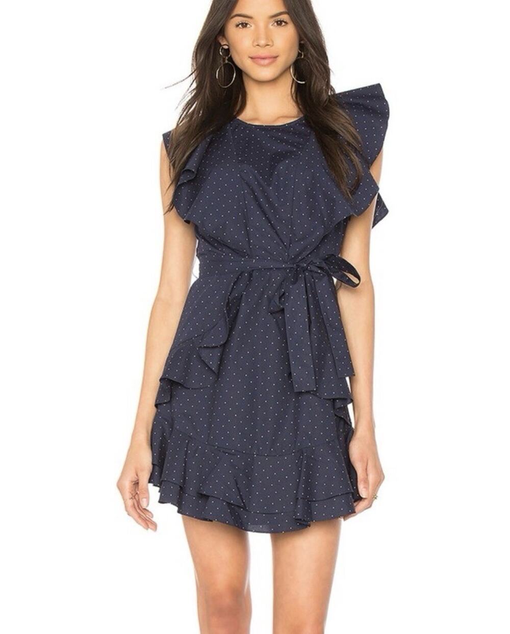 Joie ‘Malachy’ Navy Polka Darling Ruffle Sleeve Tiered Dress Size 0